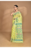 Morchari Pure Cotton Dhakai Jamdani Handloom Saree-Yellow | Grocsy