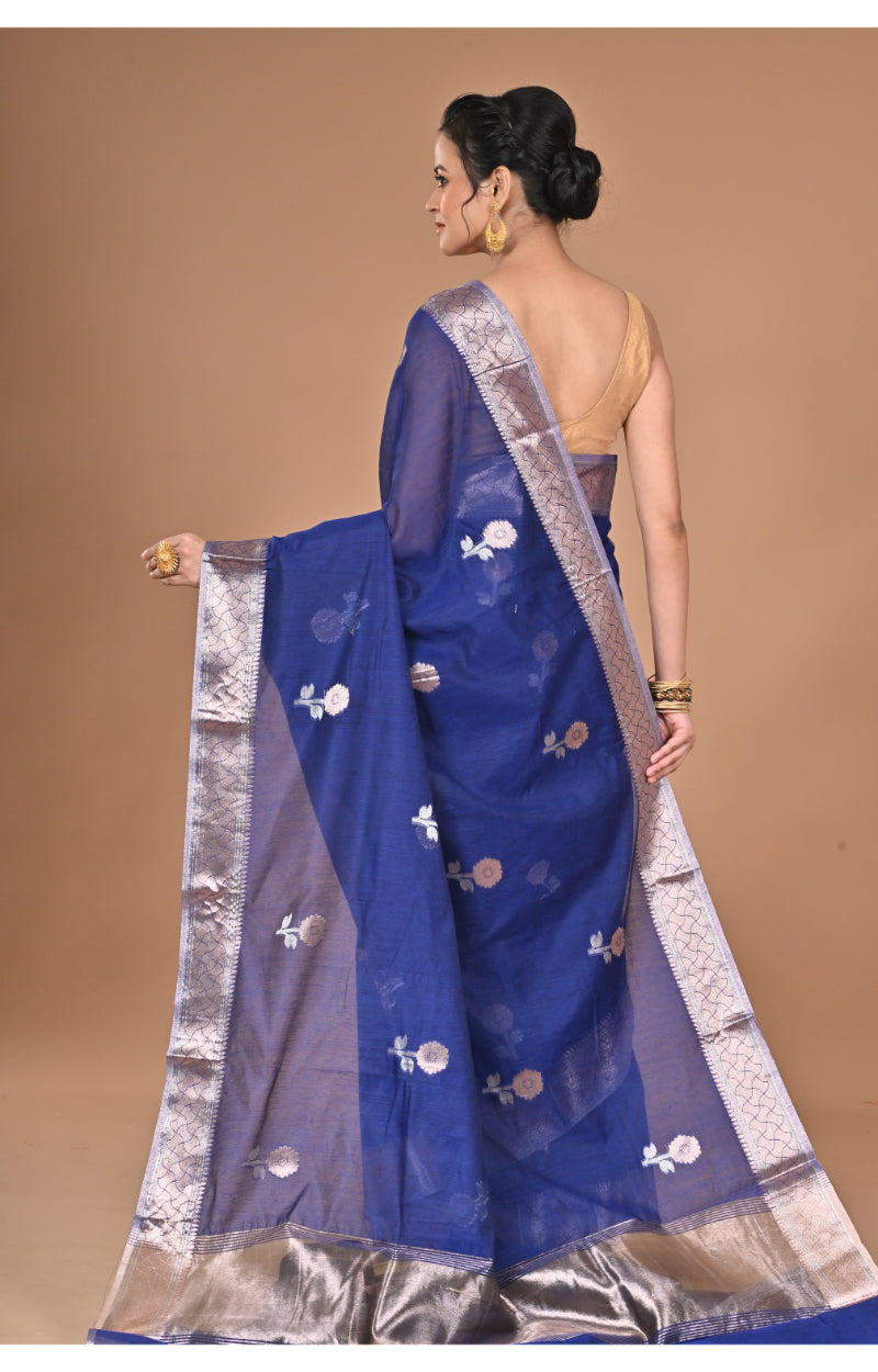 Morchari Heavy Chanderi Silk Saree-Navy Blue | Grocsy