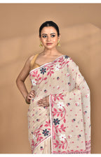 Morchari Pure Cotton Dhakai Jamdani Handloom Saree-Beige | Grocsy