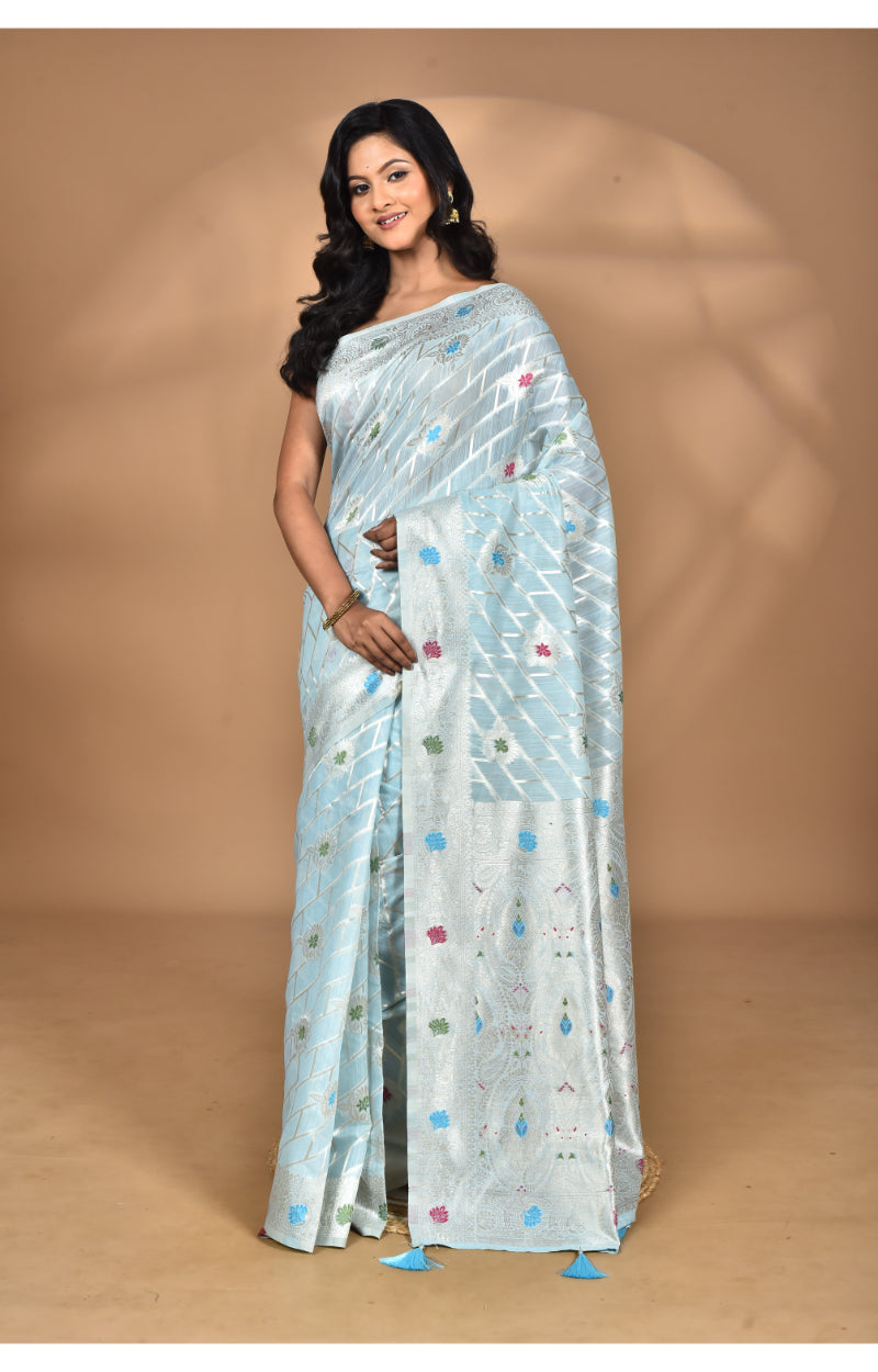 Morchari Women Desgin Chanderi Silk Saree-Blue | Grocsy