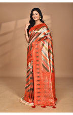 Morchari Ethnic Motifs Silk Blend Dharmavaram Saree-Orange | Grocsy