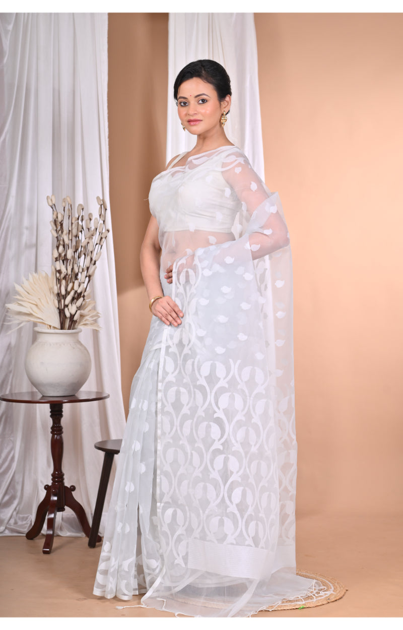 Morchari Heavy Jamdani Saree-Grey | Grocsy