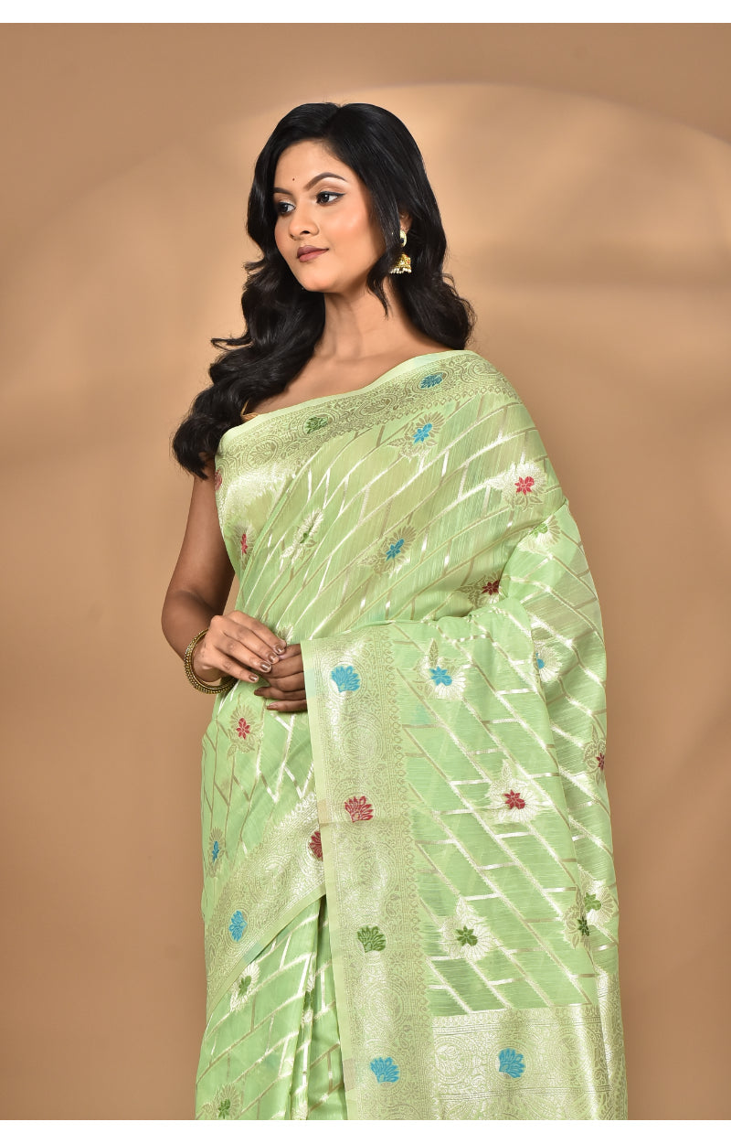 Morchari Women Desgin Chanderi Silk Saree-Green | Grocsy