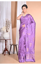 Morchari Pure Tussar Silk Handloom Saree-Purple | Grocsy