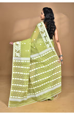 Morchari Pure Cotton Dhakai Jamdani Handloom Saree-Green | Grocsy