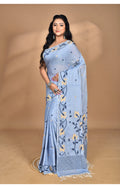 Morchari Pure Cotton Dhakai Jamdani Handloom Saree-Grey | Grocsy