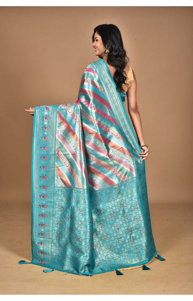 Morchari Ethnic Motifs Silk Blend Dharmavaram Saree-Green | Grocsy