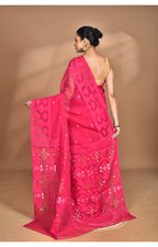 Morchari Pure Cotton Dhakai Jamdani Handloom Saree-Pink | Grocsy