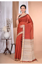 Morchari Pure Cotton Dhakai Jamdani Handloom Saree-Brown | Grocsy