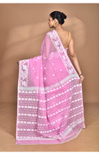 Morchari Pure Cotton Dhakai Jamdani Handloom Saree-Pink | Grocsy