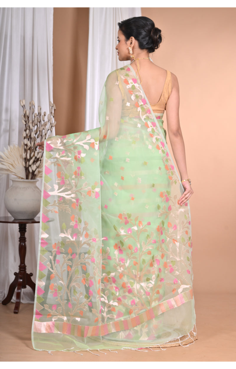 Morchari Heavy Jamdani Silk Orzanga Saree-Green | Grocsy