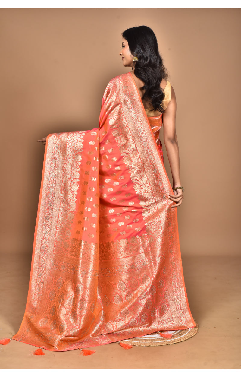 Morchari Heavy Kolhapuri Stone Work Saree-Orange | Grocsy