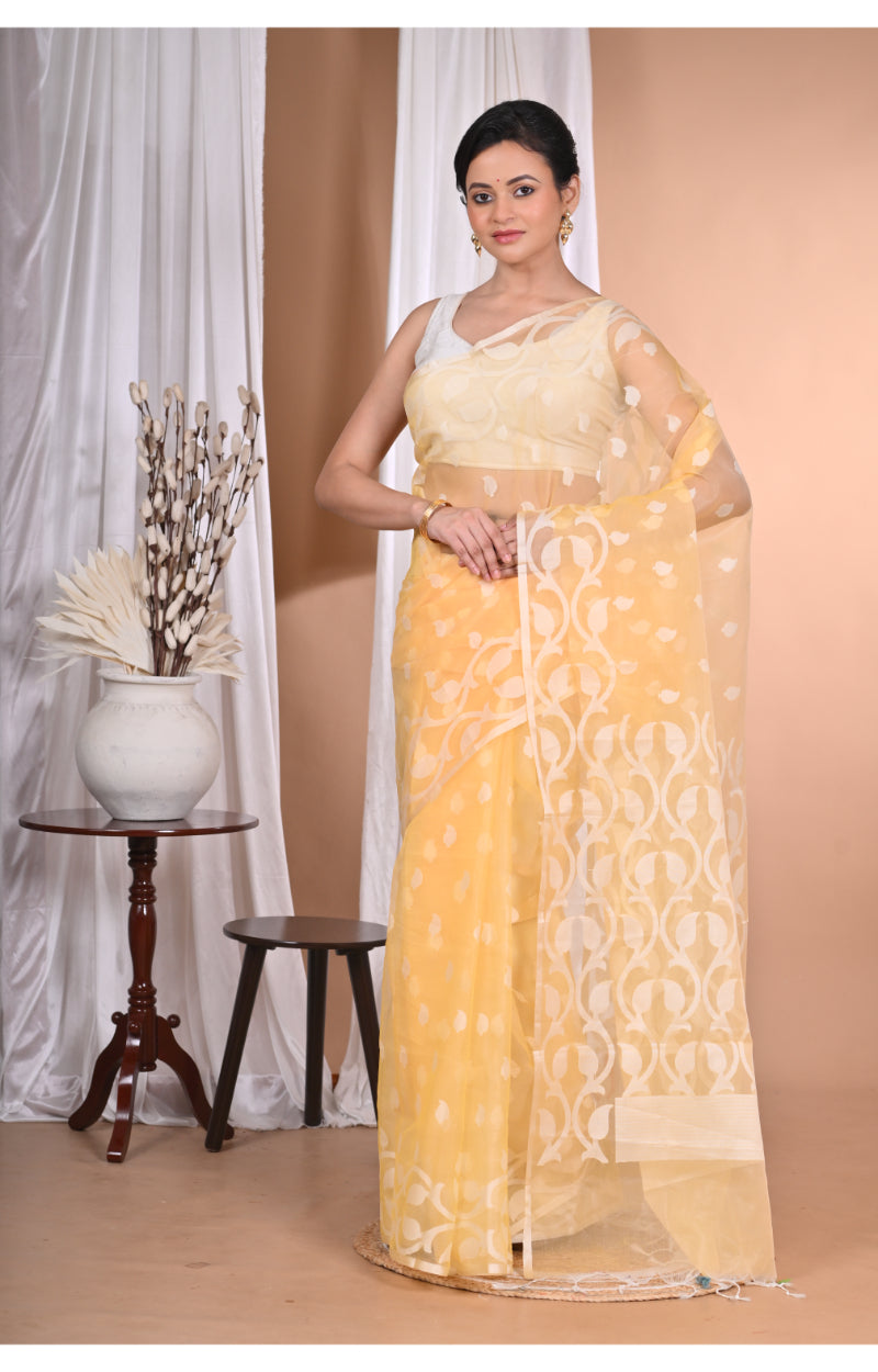 Morchari Heavy Jamdani Saree-Yellow | Grocsy