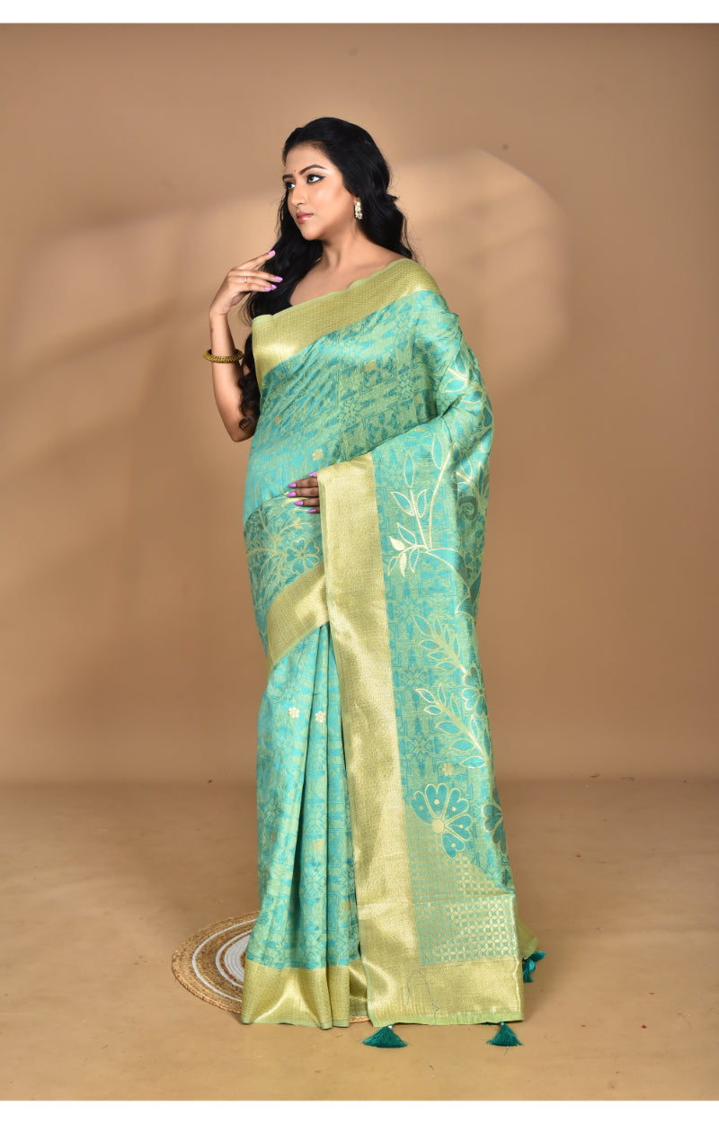 Morchari Jari Sami Silk Saree-Green | Grocsy