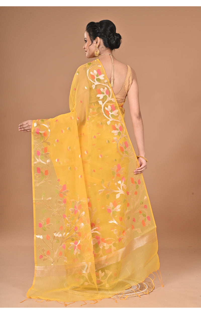 Morchari Heavy Jamdani Silk Orzanga Saree-Yellow | Grocsy