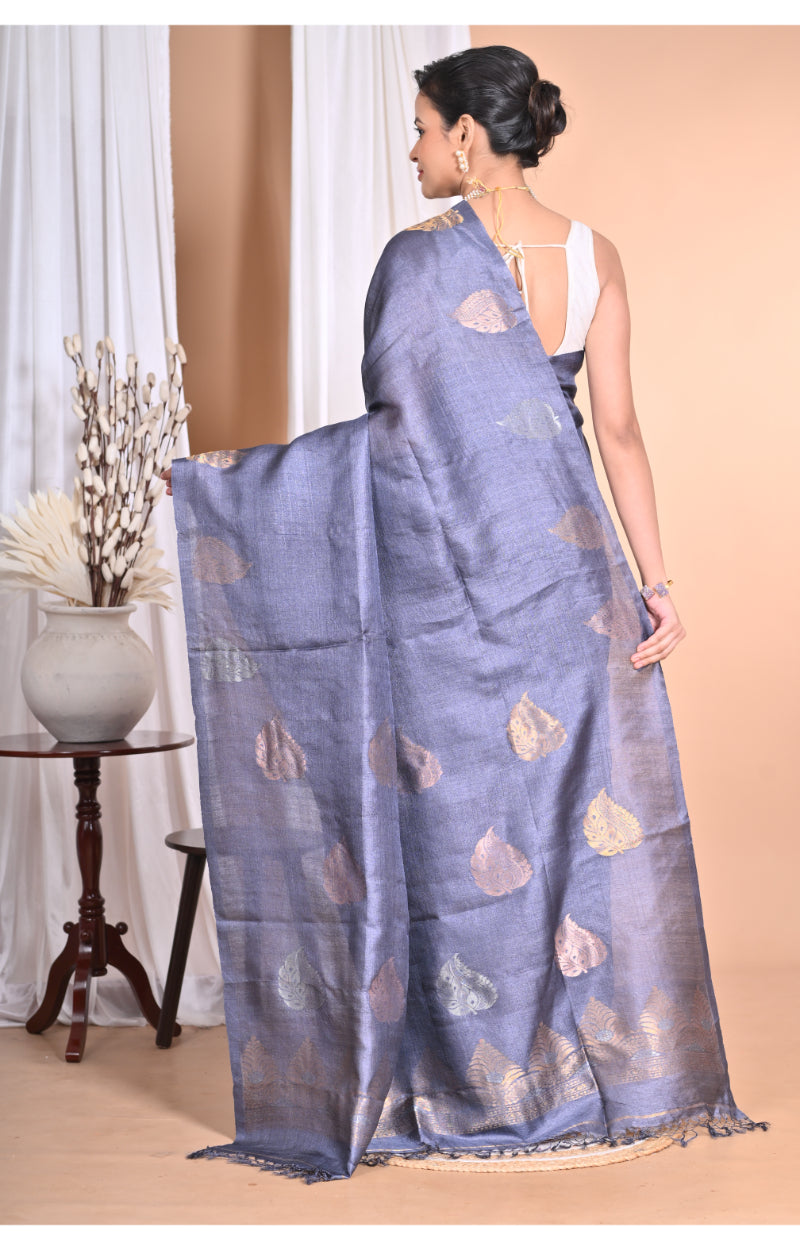 Morchari Pure Tussar Silk Handloom Saree-Grey | Grocsy