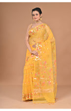 Morchari Heavy Jamdani Silk Orzanga Saree-Yellow | Grocsy