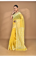 Morchari Pure Cotton Dhakai Jamdani Handloom Saree-Yellow | Grocsy