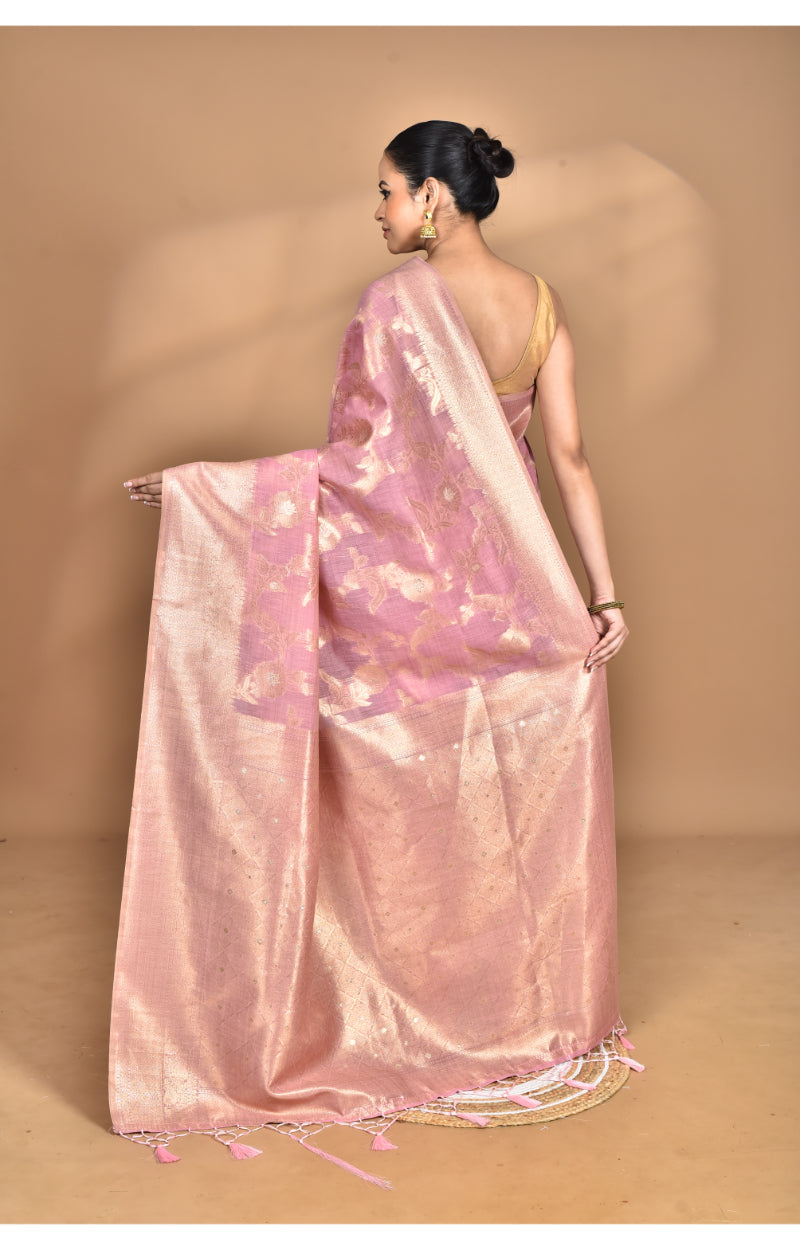 Morchari Banarasi Silk Chanderi Saree-Pink | Grocsy