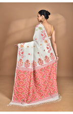 Morchari Pure Cotton Dhakai Jamdani Handloom Saree-Off White | Grocsy