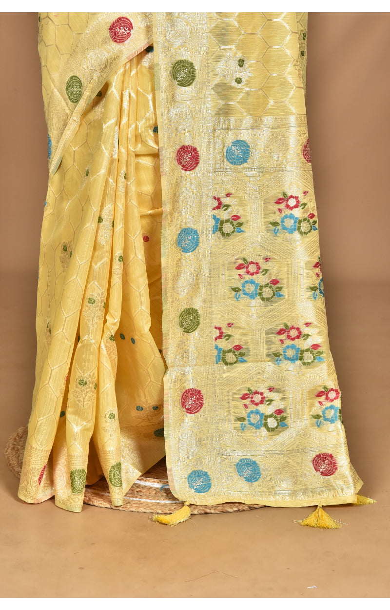 Morchari Women Desgin Chanderi Silk Saree-Yellow | Grocsy