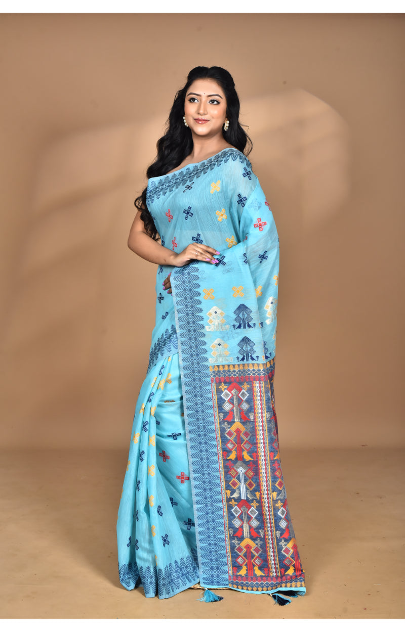 Morchari Women Desgin Chanderi Silk Saree-Blue | Grocsy
