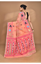 Morchari Pure Cotton Dhakai Jamdani Handloom Saree-Peach | Grocsy