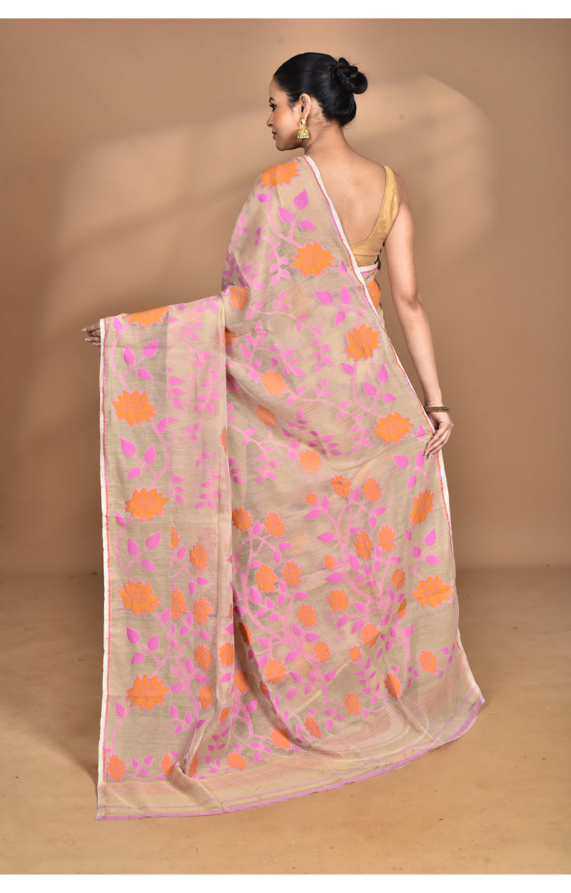 Morchari Pure Cotton Dhakai Jamdani Handloom Saree-Multi | Grocsy