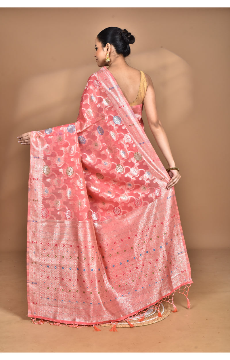 Morchari Women Desgin Chanderi Silk Saree-Peach | Grocsy