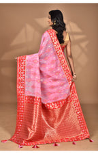 Morchari Women Desgin Kashmiri Silk Linen Saree-Pink | Grocsy