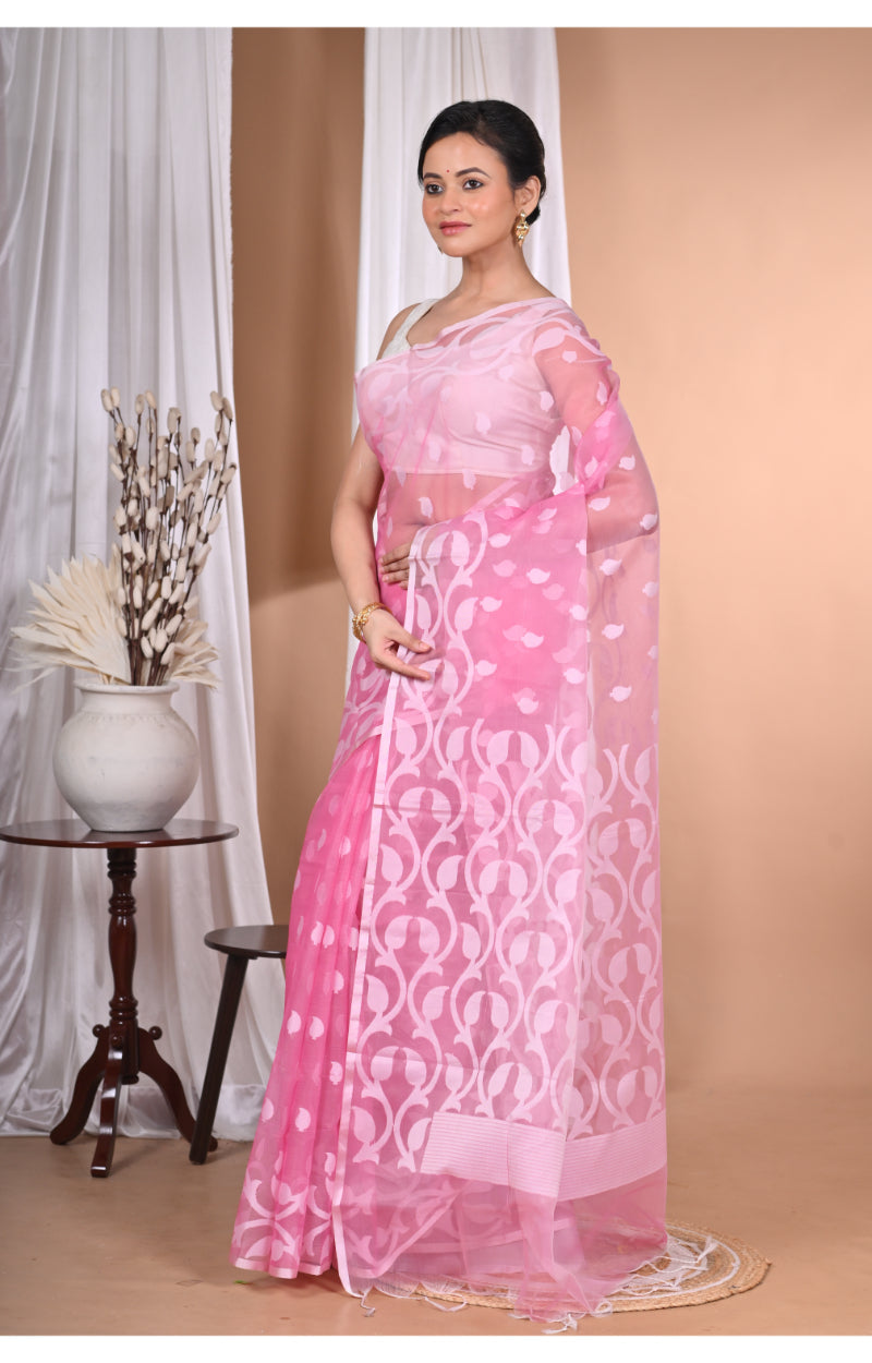 Morchari Heavy Jamdani Saree-Pink | Grocsy