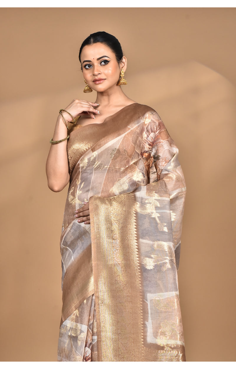 Morchari Women Desgin Linen Silk Saree-Multi | Grocsy