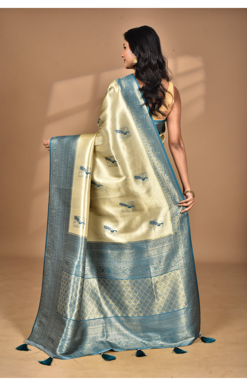 Morchari Women Desgin Banarasi Silk Saree-Beige | Grocsy