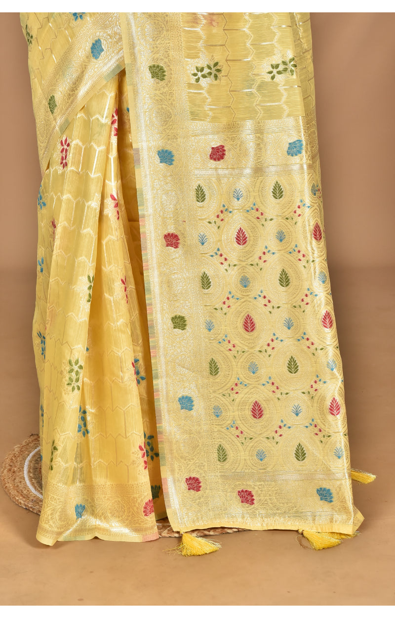 Morchari Women Desgin Chanderi Silk Saree-Yellow | Grocsy