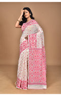 Morchari Pure Cotton Dhakai Jamdani Handloom Saree-Off White | Grocsy