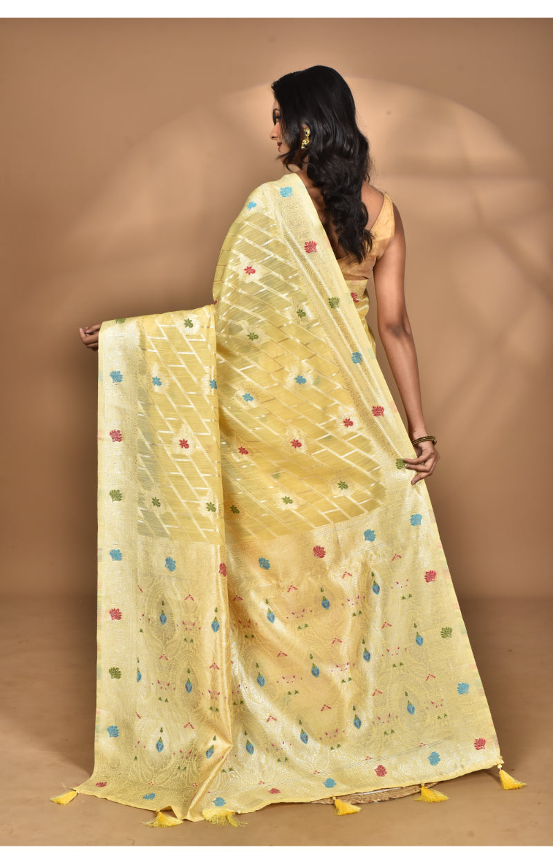 Morchari Women Desgin Chanderi Silk Saree-Yellow | Grocsy
