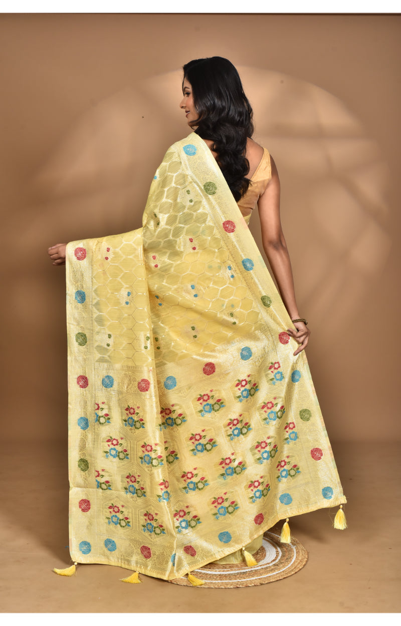 Morchari Women Desgin Chanderi Silk Saree-Yellow | Grocsy