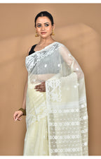 Morchari Pure Cotton Dhakai Jamdani Handloom Saree-Cream | Grocsy