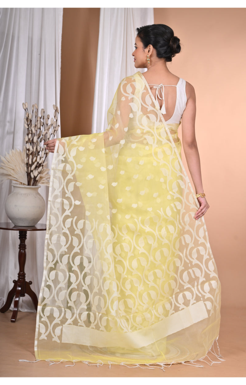 Morchari Heavy Jamdani Saree-Yellow | Grocsy