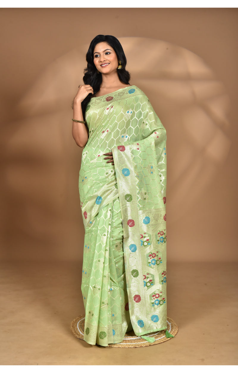 Morchari Women Desgin Chanderi Silk Saree-Green | Grocsy