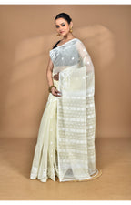 Morchari Pure Cotton Dhakai Jamdani Handloom Saree-Cream | Grocsy