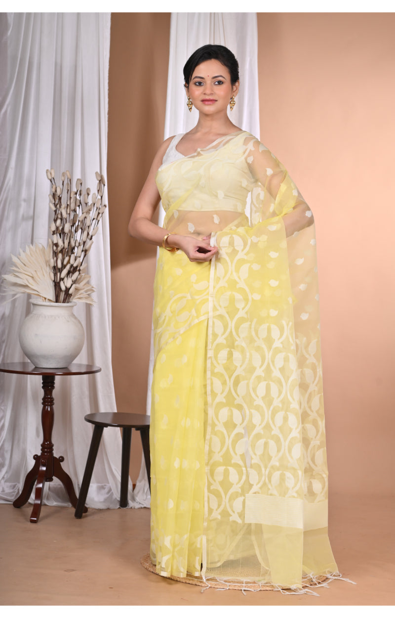 Morchari Heavy Jamdani Saree-Yellow | Grocsy