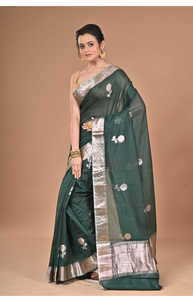 Morchari Heavy Chanderi Silk Saree-Green | Grocsy