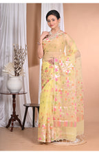 Morchari Heavy Jamdani Silk Orzanga Saree-Yellow | Grocsy