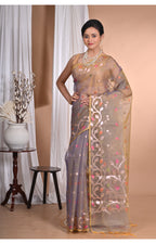 Morchari Heavy Jamdani Silk Orzanga Saree-Mehendi | Grocsy