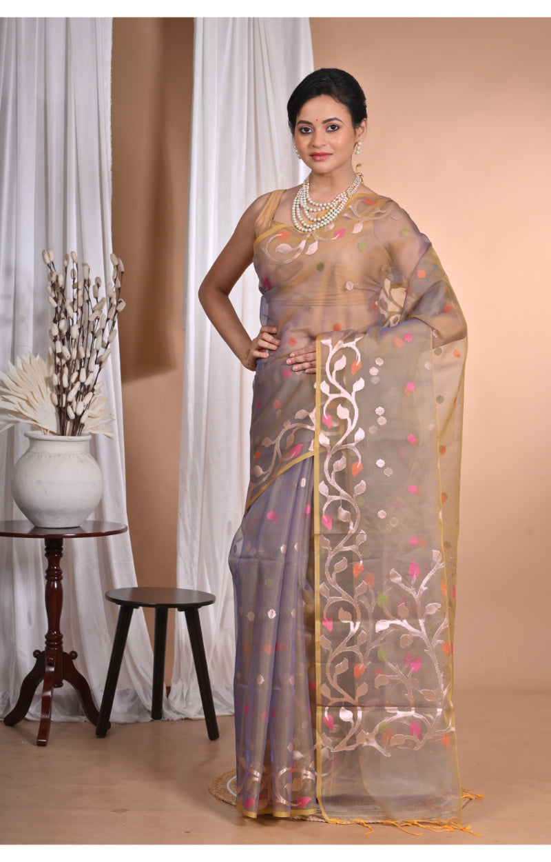 Morchari Heavy Jamdani Silk Orzanga Saree-Mehendi | Grocsy