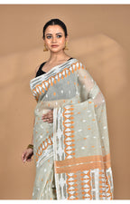 Morchari Pure Cotton Dhakai Jamdani Handloom Saree-Beige | Grocsy