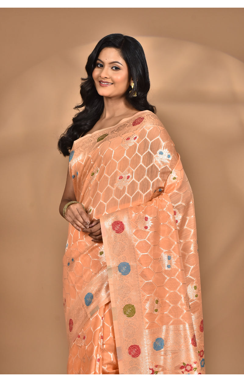 Morchari Women Desgin Chanderi Silk Saree-Peach | Grocsy