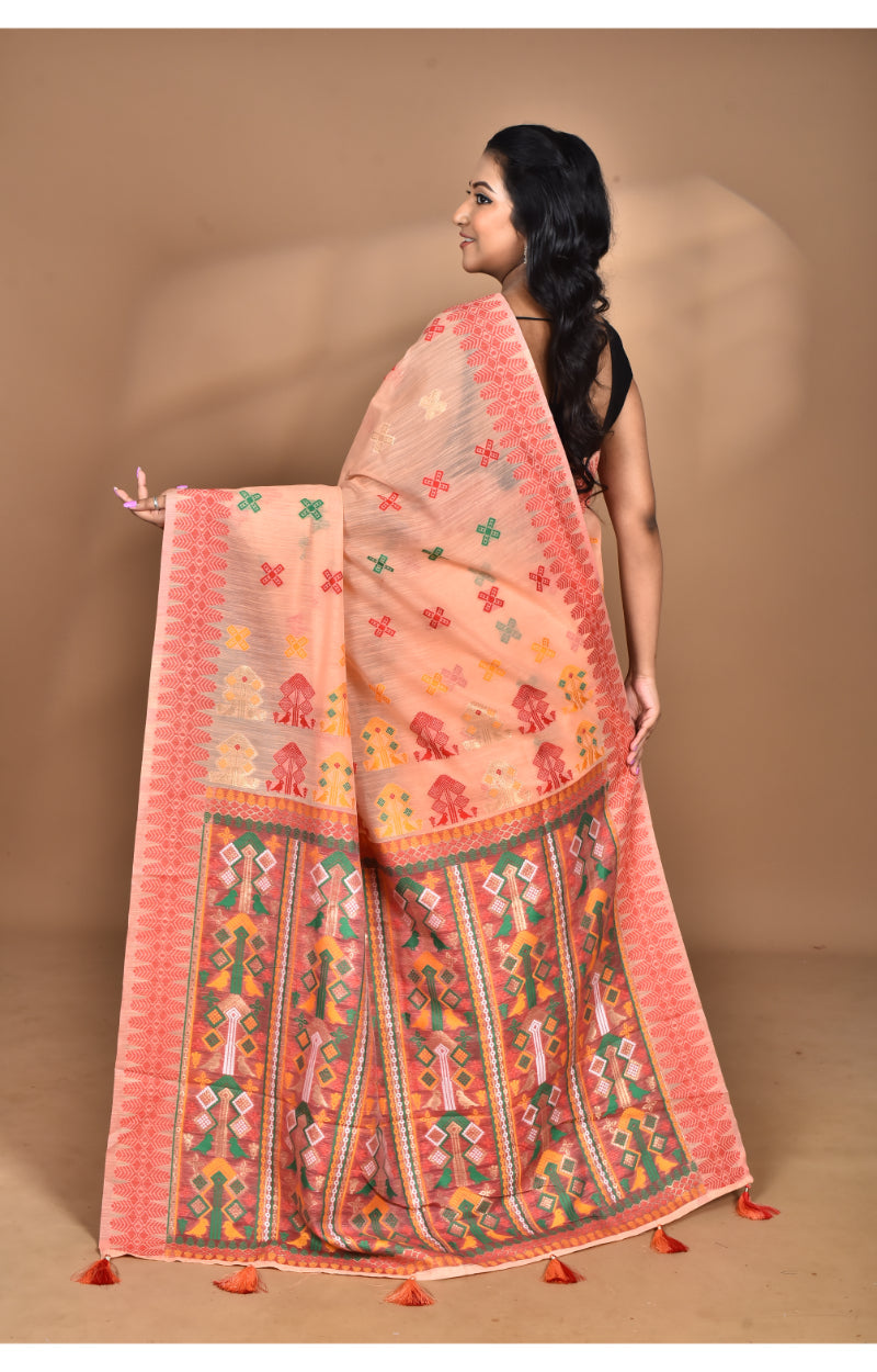 Morchari Women Desgin Chanderi Silk Saree-Peach | Grocsy