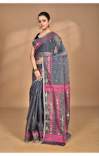 Morchari Pure Cotton Dhakai Jamdani Handloom Saree-Grey | Grocsy